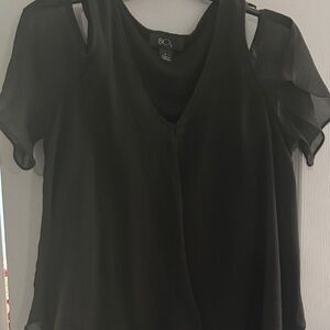 BCX Black Cold-Shoulder V-Neck Sheer Blouse